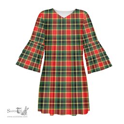 Scottish MacLachlan Hunting Modern Tartan Womens Stacked Ruffle Sleeve Tartan Dress