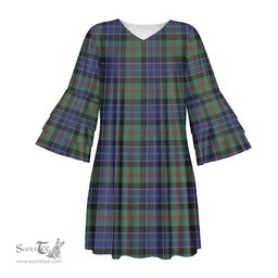 Scottish MacPhedran Tartan Womens Stacked Ruffle Sleeve Tartan Dress