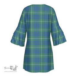Scottish Hamilton Hunting Ancient Tartan Womens Stacked Ruffle Sleeve Tartan Dress