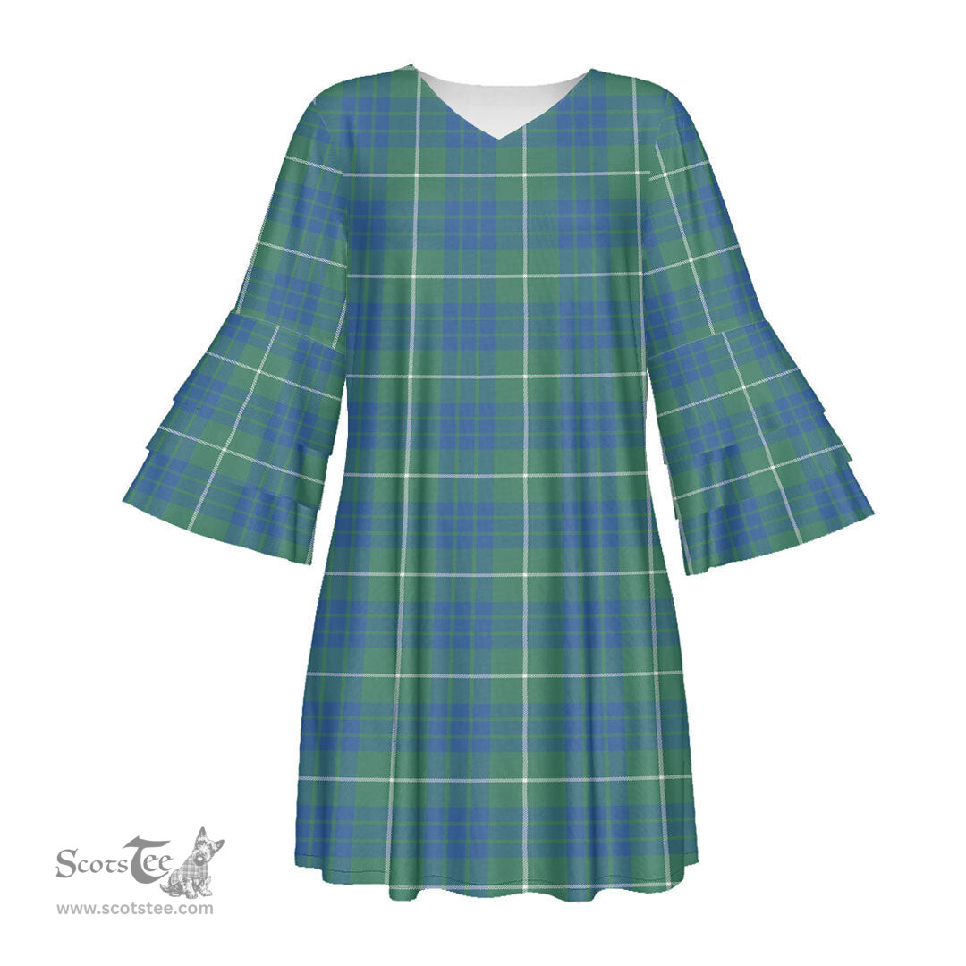 Scottish Hamilton Hunting Ancient Tartan Womens Stacked Ruffle Sleeve Tartan Dress