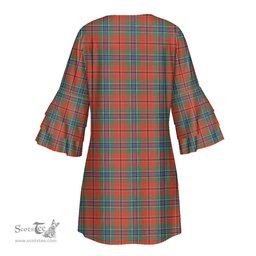 Scottish MacLean of Duart Ancient Tartan Womens Stacked Ruffle Sleeve Tartan Dress