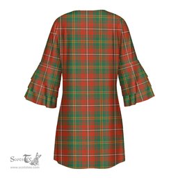 Scottish Hay Ancient Clan Tartan Crest Womens Stacked Ruffle Sleeve Tartan Dress
