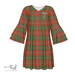 Scottish Hay Ancient Clan Tartan Crest Womens Stacked Ruffle Sleeve Tartan Dress