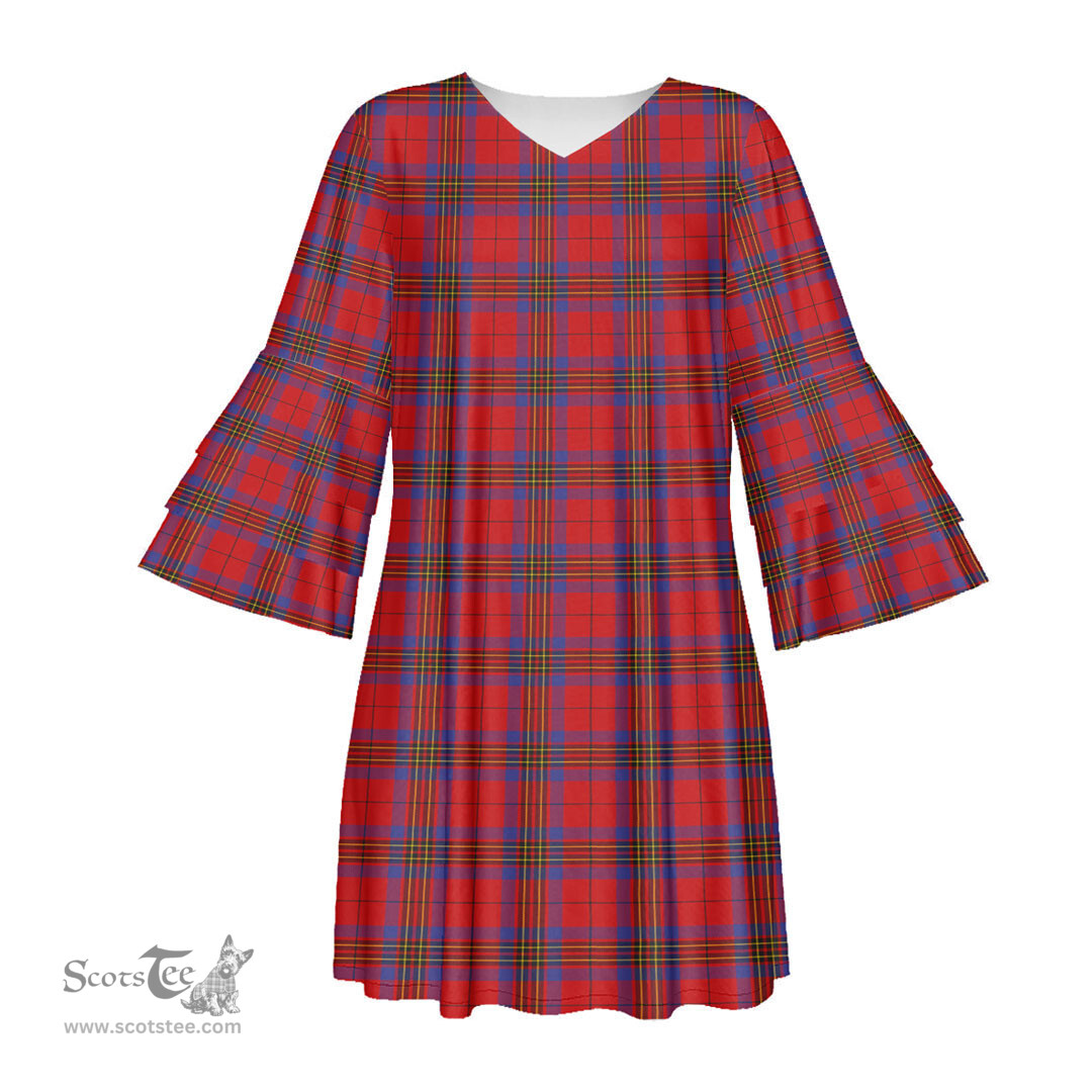 Scottish Leslie Modern Tartan Womens Stacked Ruffle Sleeve Tartan Dress