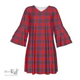 Scottish Leslie Modern Tartan Womens Stacked Ruffle Sleeve Tartan Dress