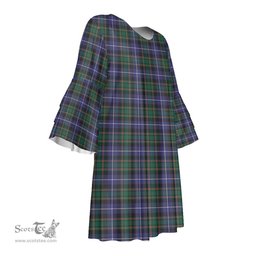 Scottish MacRae Hunting Modern Tartan Womens Stacked Ruffle Sleeve Tartan Dress