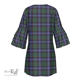 Scottish MacRae Hunting Modern Tartan Womens Stacked Ruffle Sleeve Tartan Dress
