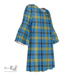 Scottish Laing Clan Tartan Crest Womens Stacked Ruffle Sleeve Tartan Dress