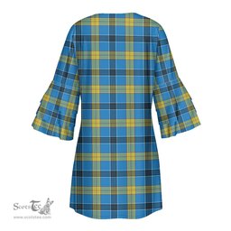 Scottish Laing Clan Tartan Crest Womens Stacked Ruffle Sleeve Tartan Dress