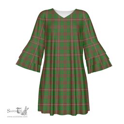 Scottish MacKinnon Hunting Modern Tartan Womens Stacked Ruffle Sleeve Tartan Dress