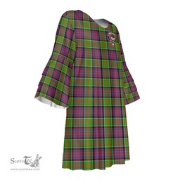 Scottish MacDonald of Clanranald Clan Tartan Crest Womens Stacked Ruffle Sleeve Tartan Dress