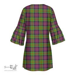 Scottish MacDonald of Clanranald Clan Tartan Crest Womens Stacked Ruffle Sleeve Tartan Dress