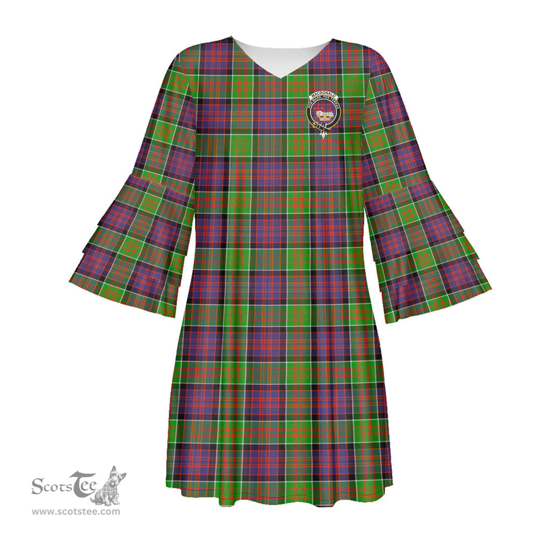 Scottish MacDonald of Clanranald Clan Tartan Crest Womens Stacked Ruffle Sleeve Tartan Dress