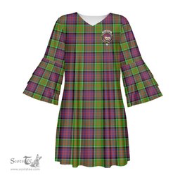 Scottish MacDonald of Clanranald Clan Tartan Crest Womens Stacked Ruffle Sleeve Tartan Dress