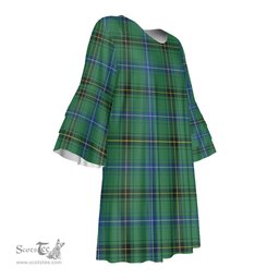 Scottish Henderson Ancient Tartan Womens Stacked Ruffle Sleeve Tartan Dress