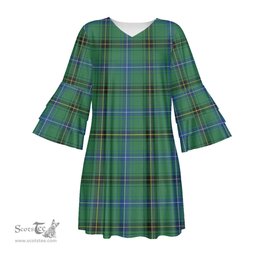 Scottish Henderson Ancient Tartan Womens Stacked Ruffle Sleeve Tartan Dress