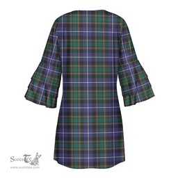 Scottish MacRae Hunting Modern Clan Tartan Crest Womens Stacked Ruffle Sleeve Tartan Dress