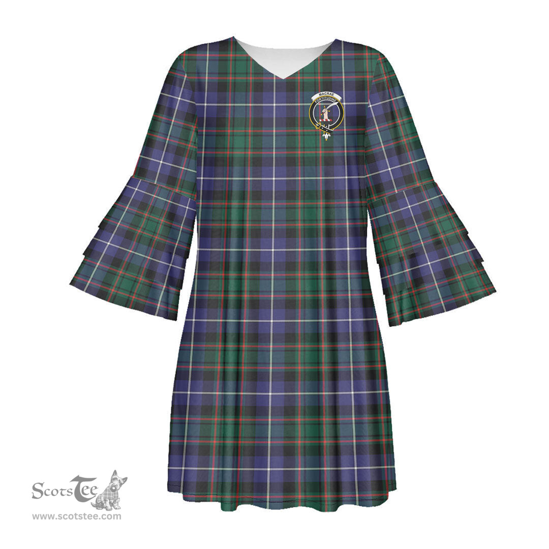 Scottish MacRae Hunting Modern Clan Tartan Crest Womens Stacked Ruffle Sleeve Tartan Dress
