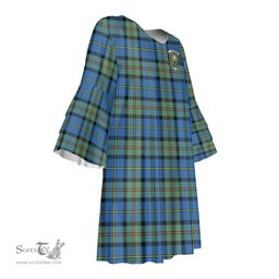 Scottish MacLeod of Harris Ancient Clan Tartan Crest Womens Stacked Ruffle Sleeve Tartan Dress