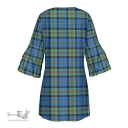 Scottish MacLeod of Harris Ancient Clan Tartan Crest Womens Stacked Ruffle Sleeve Tartan Dress