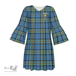 Scottish MacLeod of Harris Ancient Clan Tartan Crest Womens Stacked Ruffle Sleeve Tartan Dress