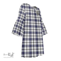 Scottish Hannay Modern Clan Tartan Crest Womens Stacked Ruffle Sleeve Tartan Dress