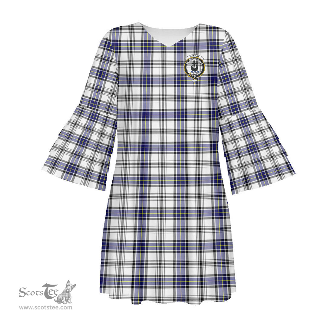 Scottish Hannay Modern Clan Tartan Crest Womens Stacked Ruffle Sleeve Tartan Dress