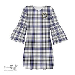 Scottish Hannay Modern Clan Tartan Crest Womens Stacked Ruffle Sleeve Tartan Dress