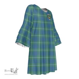 Scottish Hamilton Hunting Ancient Clan Tartan Crest Womens Stacked Ruffle Sleeve Tartan Dress