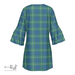 Scottish Hamilton Hunting Ancient Clan Tartan Crest Womens Stacked Ruffle Sleeve Tartan Dress