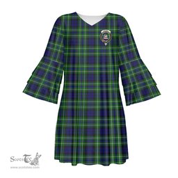 Scottish MacNeil of Colonsay Modern Clan Tartan Crest Womens Stacked Ruffle Sleeve Tartan Dress