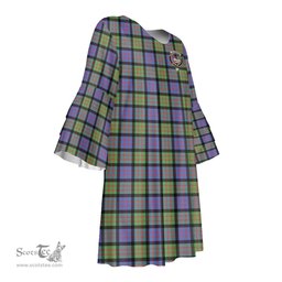 Scottish MacDonald Ancient Clan Tartan Crest Womens Stacked Ruffle Sleeve Tartan Dress