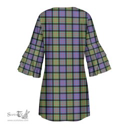 Scottish MacDonald Ancient Clan Tartan Crest Womens Stacked Ruffle Sleeve Tartan Dress