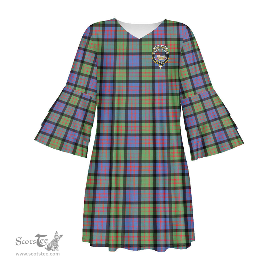 Scottish MacDonald Ancient Clan Tartan Crest Womens Stacked Ruffle Sleeve Tartan Dress
