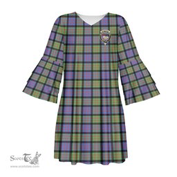Scottish MacDonald Ancient Clan Tartan Crest Womens Stacked Ruffle Sleeve Tartan Dress