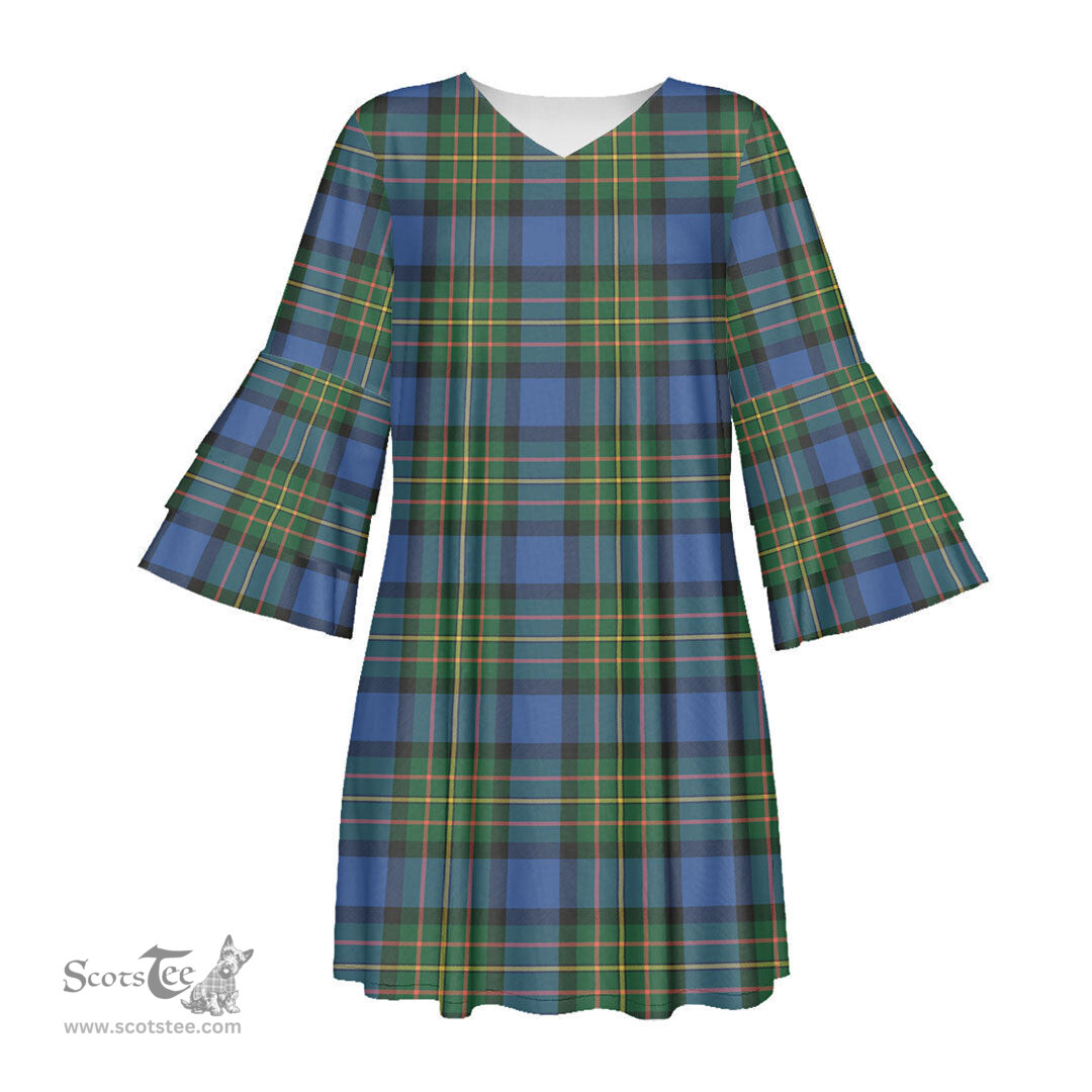 Scottish MacLaren Ancient Tartan Womens Stacked Ruffle Sleeve Tartan Dress
