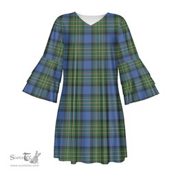 Scottish MacLaren Ancient Tartan Womens Stacked Ruffle Sleeve Tartan Dress