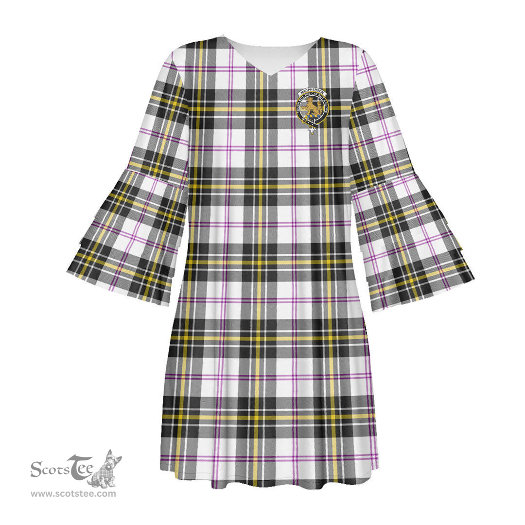 Scottish MacPherson Dress Modern Clan Tartan Crest Womens Stacked Ruffle Sleeve Tartan Dress