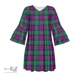 Scottish MacArthur Milton Tartan Womens Stacked Ruffle Sleeve Tartan Dress