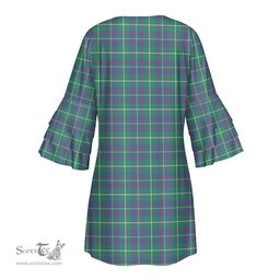 Scottish Inglis Ancient Clan Tartan Crest Womens Stacked Ruffle Sleeve Tartan Dress