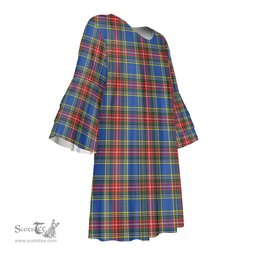 Scottish MacBeth Modern Tartan Womens Stacked Ruffle Sleeve Tartan Dress