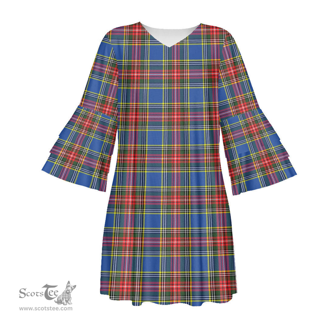 Scottish MacBeth Modern Tartan Womens Stacked Ruffle Sleeve Tartan Dress