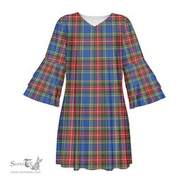 Scottish MacBeth Modern Tartan Womens Stacked Ruffle Sleeve Tartan Dress