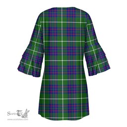 Scottish MacIntyre Hunting Modern Clan Tartan Crest Womens Stacked Ruffle Sleeve Tartan Dress