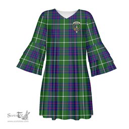 Scottish MacIntyre Hunting Modern Clan Tartan Crest Womens Stacked Ruffle Sleeve Tartan Dress