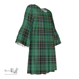Scottish MacAlpine Ancient Tartan Womens Stacked Ruffle Sleeve Tartan Dress
