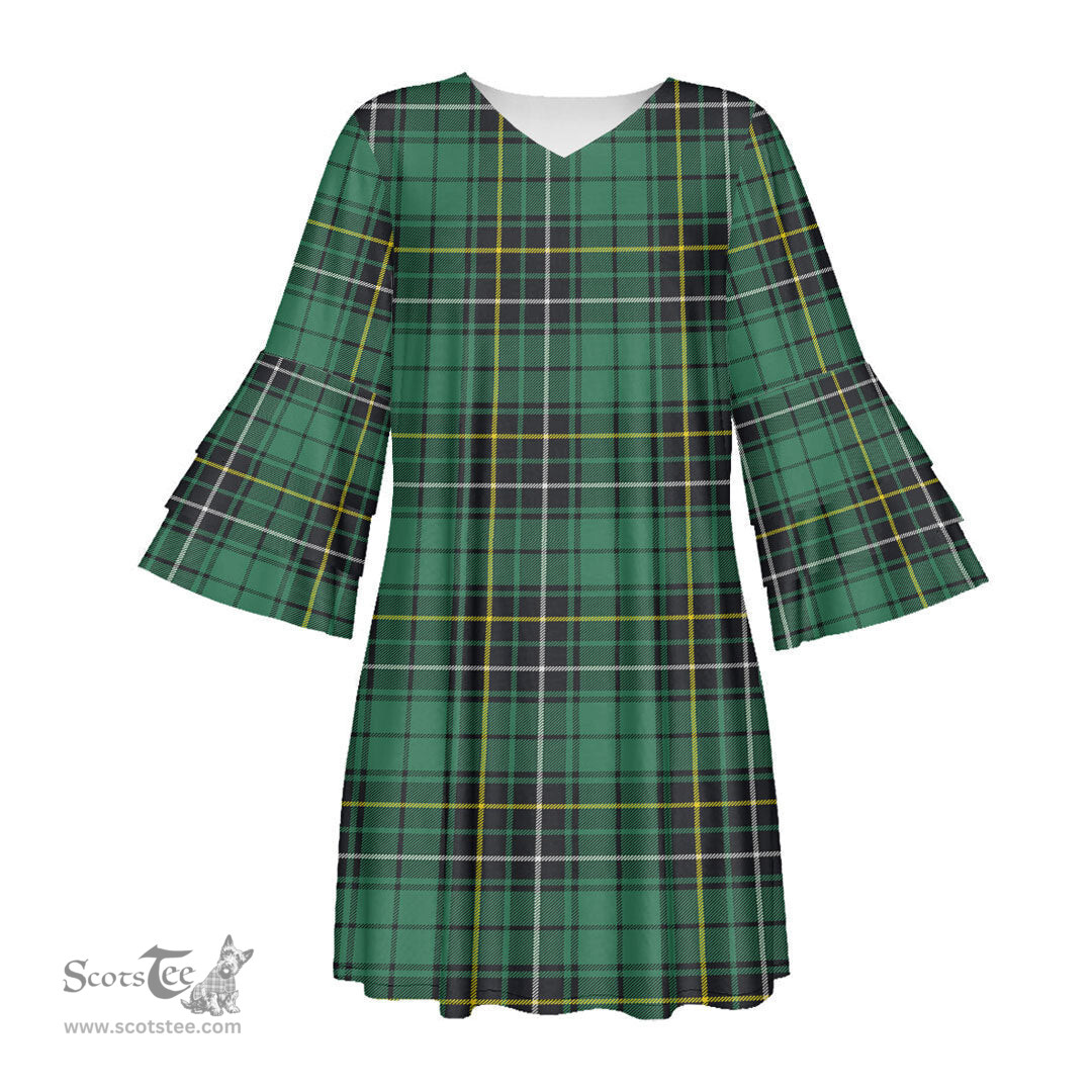 Scottish MacAlpine Ancient Tartan Womens Stacked Ruffle Sleeve Tartan Dress