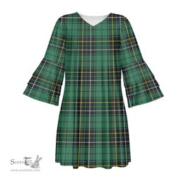 Scottish MacAlpine Ancient Tartan Womens Stacked Ruffle Sleeve Tartan Dress