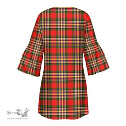 Scottish MacGill Modern Clan Tartan Crest Womens Stacked Ruffle Sleeve Tartan Dress
