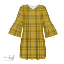 Scottish Houston Tartan Womens Stacked Ruffle Sleeve Tartan Dress